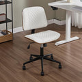 Small Home Office Chair - Armless Mid Back Desk Chair with 360° Swivel and Wheels, PU Upholstered Height Adjustable Modern Walnut Computer Chair for Home, Office Meeting Room - White