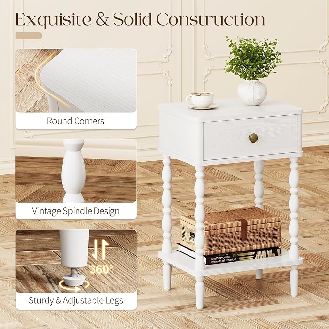 Yoobure White Nightstand with Drawer - Image 3