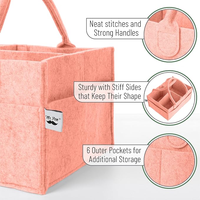 Mr. Pen- Baby Diaper Caddy Organizer, Coral | Nursery Storage Bin and Car - Image 3
