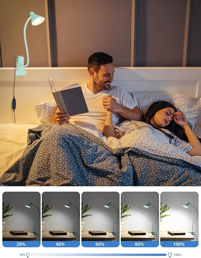 Clip on Light USB Reading Light, Eye Care Dimmable Reading Lamp Teal | 3 Color - Image 4