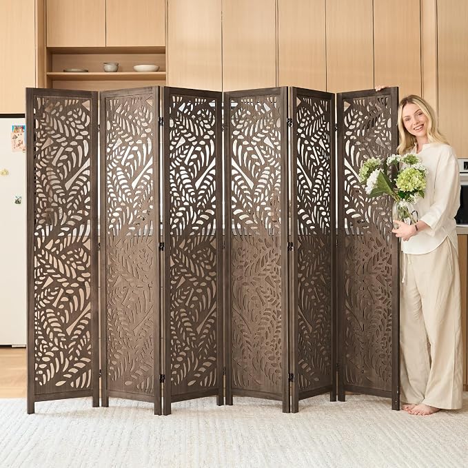 Leaf-Carved Room Divider Privacy Screen - Image 7
