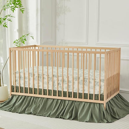 Brandream Crib Bed Skirt for Baby Girls Boys Gray Boho Bohemian Neutral Solid Cotton Toddler Bedskirt Farmhouse Chic Ruffle, Vintage Green