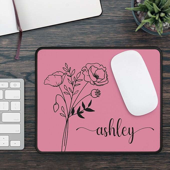 Hilis Personalized Gift Custom Mouse Pad, Personalized Birth Flower, Color and Name. Gaming Office Work Desk Mat, 4 Sizes Mousepad, Office Supplies & Desk Accessories