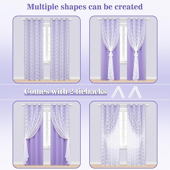 Yinhua Purple Curtains for Girls Room Double Layer Blackout Curtains for - Image 6