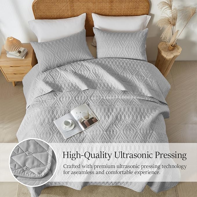 akkialla King/Cal King Size Quilt Bedding Set, Light Grey Lightweight - Image 5