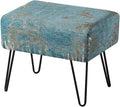 Home Soft Things Blue Jacquard Chenille Ottoman, Kasula-Turquoise, Fuzzy Entry by HomeSoftThings