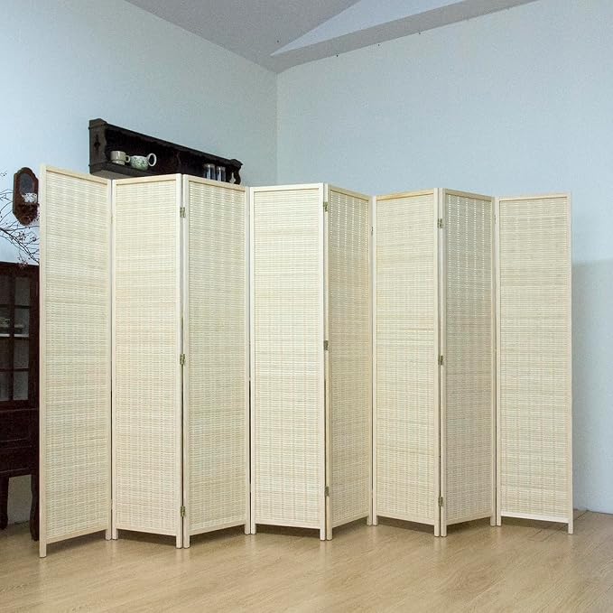 8 Panel Bamboo Room Divider, 5.6 ft Tall Folding Privacy Screen, Freestanding - Image 4
