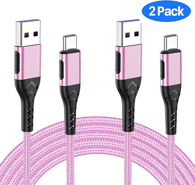 Durcord USB C Cable,2Pack 6ft Fast USB Type C Charging Cable for Android/Phone/Pad/Laptop, Type C Charger Braided USB Cable Compatible with iPhone 15 Pro/Plus/Max/Android/Phone/Pad Rose Gold