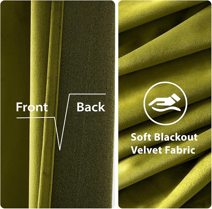 MIULEE Velvet Curtains Light Olive Green 52 x 90 Inch Length Set of 2 | Grommet - Image 3