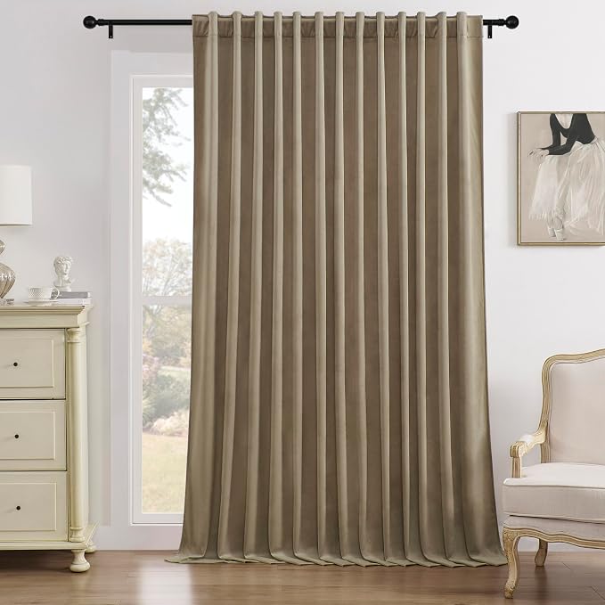 Timeper Taupe Velvet Curtain W104 x L96 inches 1 Panel, Thermal Insulated Light by Timeper