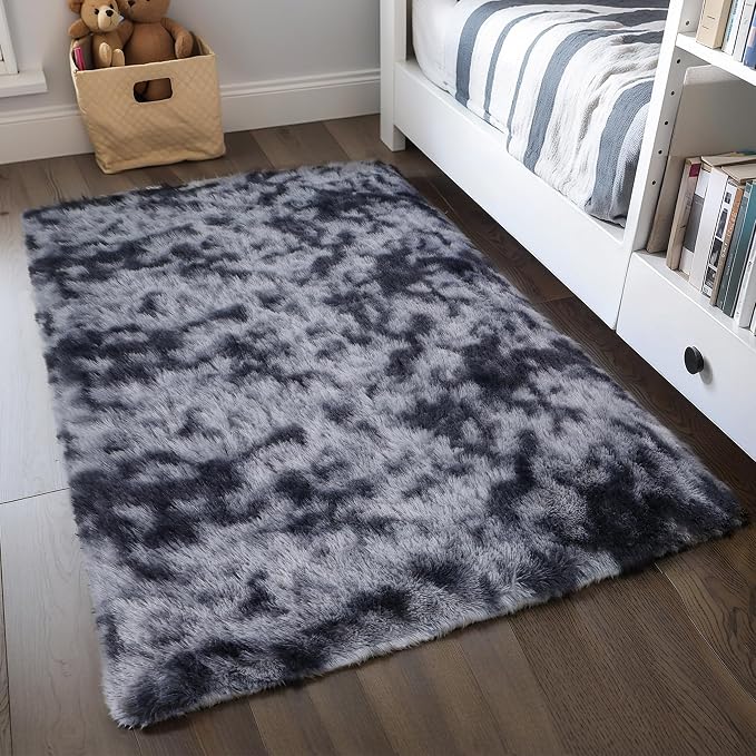3x5 Tie-dye Dark Grey Fluffy Shag Rug - Image 6