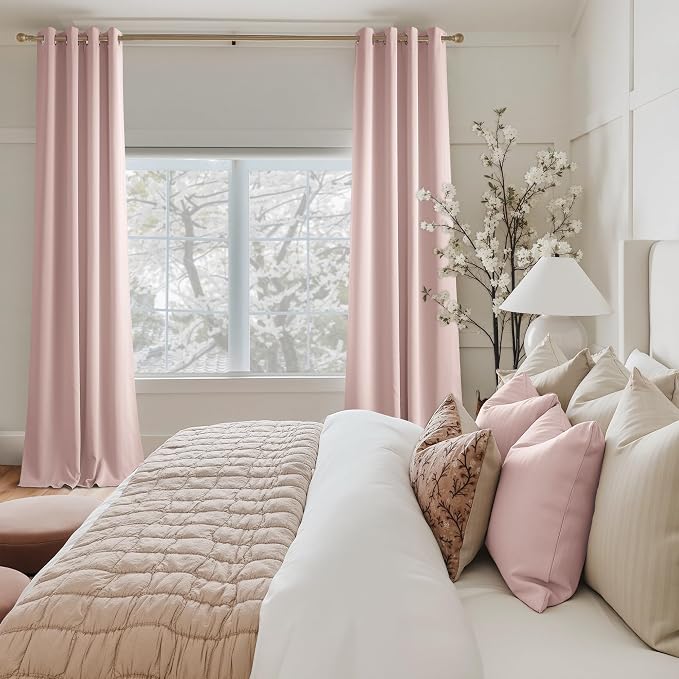 NICETOWN Blush Pink Room Darkening Curtains 50 Inches Long 2 Panels - Image 2