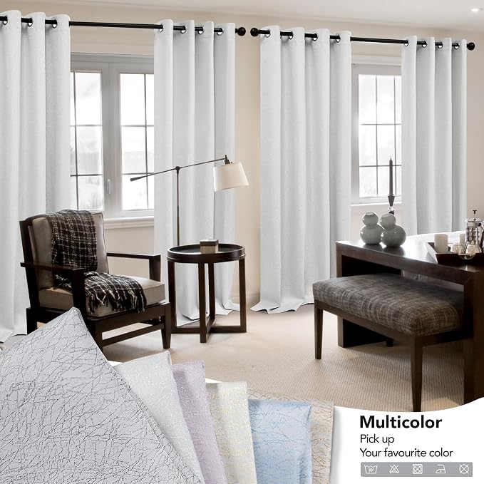 Deconovo 100% Blackout Curtains, Living Room Curtains Jacquard, 2 Panels - Image 2