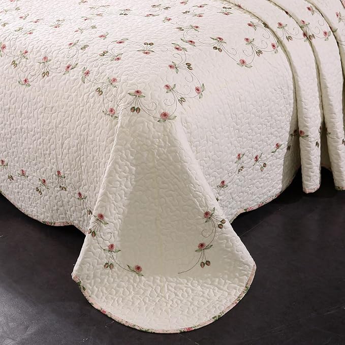 Quilt Set Floral Leaves 3D Embroidery Pattern 3 PCS Cotton Reversible Quilted - Image 5