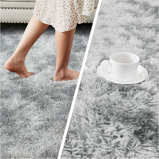 Small Shag Area Rug for Bedroom, 2x3 Light Grey Tie-Dyed Soft Plush Carpet | - Image 7