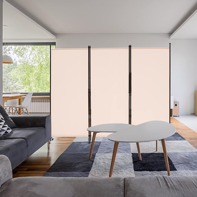 Spurgehom 3 Panel Rolling Room Divider, Folding Partition Privacy Screens | - Image 3