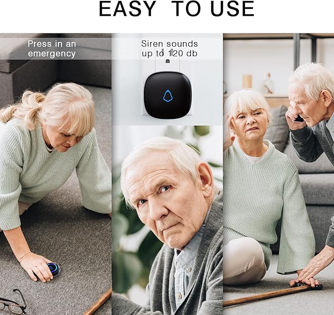Caregiver Pager, Wireless Call Button for Seniors/Elderly at Home, 3 SOS Buttons + 2 Receivers Medical Life Alert System, Emergency Panic Call Bell, Nurse Calling & Patient Assistance Alarm