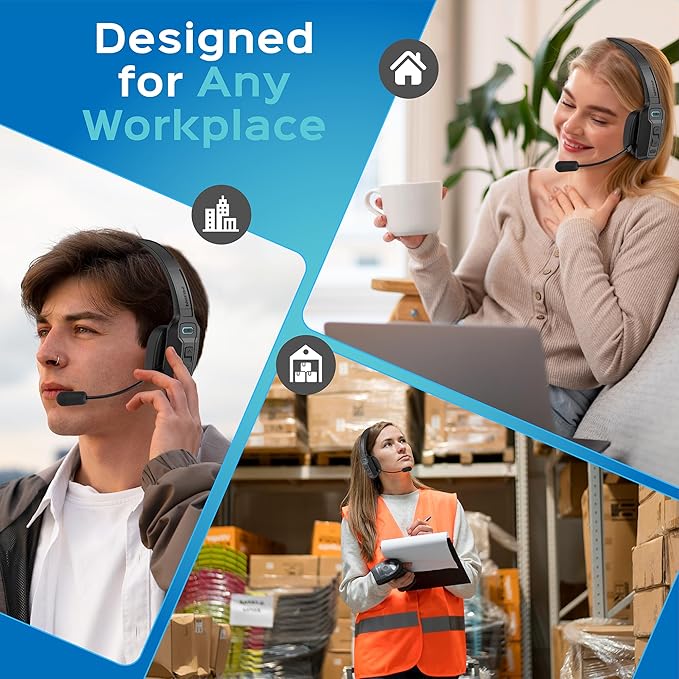 Philips Trucker Bluetooth Headset with Mic, Wireless Single Ear Trucker Headset with AI Noise-Canceling Microphone & Mute Button, All Day Extended Playtime, Headphones for Truck Drivers, Home, Office