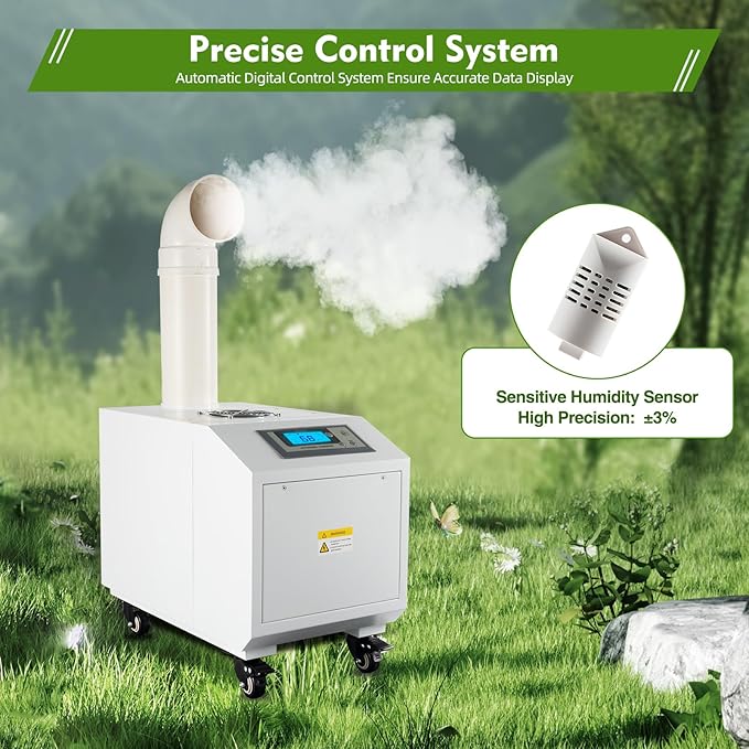 Humidifier Large Room,10L 6.6Lbs/H Industrial Ultrasonic Mist Maker with Wheels&10 Atomizing Discs,Agricultural Commercial Humidifier for Greenhouse,Grow Room&Plants