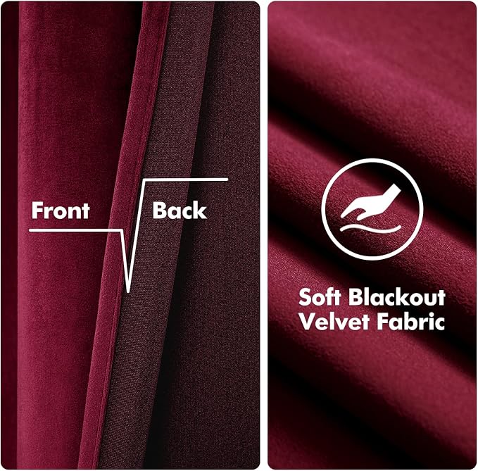 MIULEE Velvet Curtains Christmas Burgundy 52 x 96 Inch Length Set of 2 | - Image 3