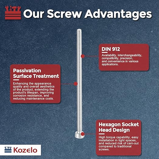 Kozelo 50pcs Socket Head Cap Screws - [M3-0.5 x 60mm] 304 Stainless Steel Allen Socket Drive for Electrical Motor 3D Printing Fan Engine Replacement Use, Silver