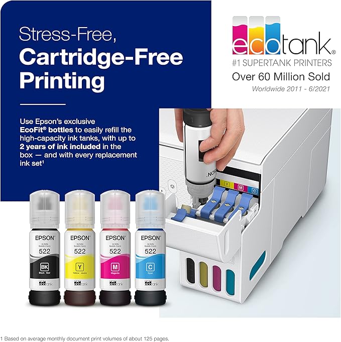 Epson EcoTank ET-2803 Wireless Color All-in-One Cartridge-Free Supertank Printer with Scan, Copy and AirPrint Support
