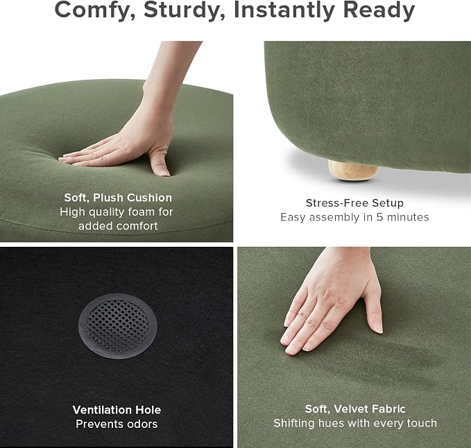 mopio Luna Round Ottoman with Storage and Tray, Round Coffee Table with Storage - Image 6