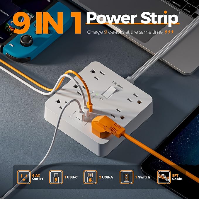 TESSAN 5Ft White Extension Cord - Image 2