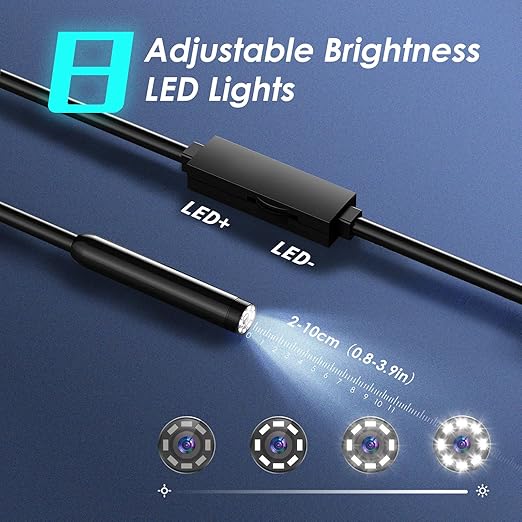 Endoscope Camera with Light, 1920P HD Borescope Camera with 8 Adjustable LED, 16.4FT Semi-Rigid Snake, IP67 Waterproof 8mm Inspection for iOS and Android (Single-Lens)