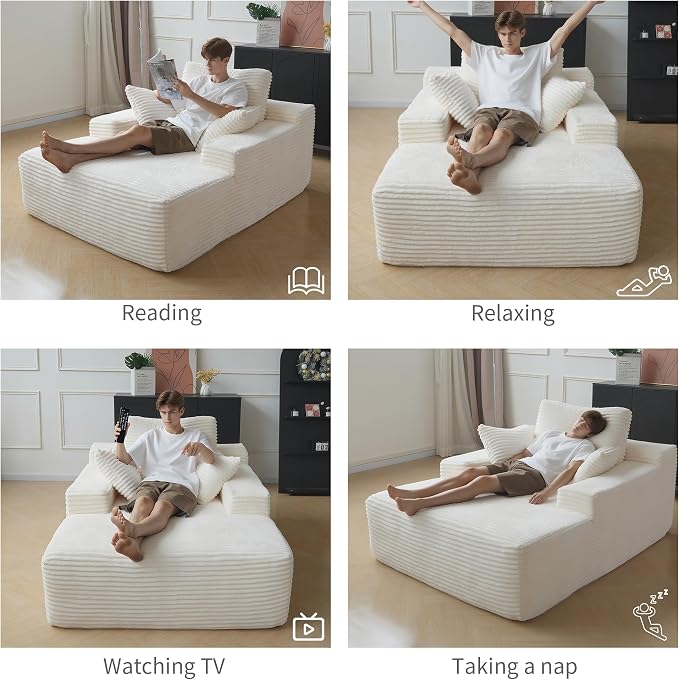 Oversized Chaise Lounge Chair Indoor, Plush Corduroy Boneless Sofa Bed - Image 7