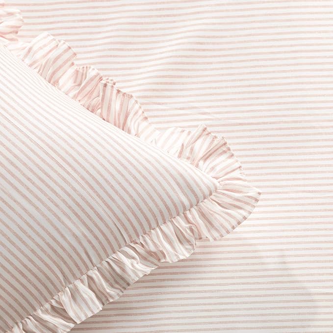 Lush Decor Ticking Stripe Bedspread Queen Size 3 Piece Set Blush - Image 3