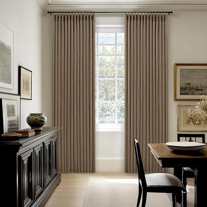 Latte 80 Inch Pinch Pleated Linen Blackout Curtains - Image 9