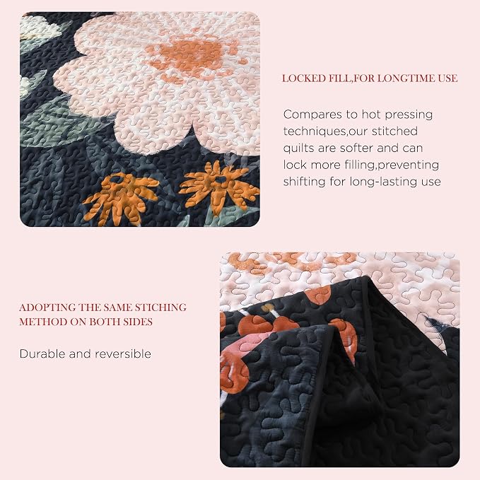California King Quilt, Cal King Oversized Navy Floral Bedspread | 3 Pieces - Image 8
