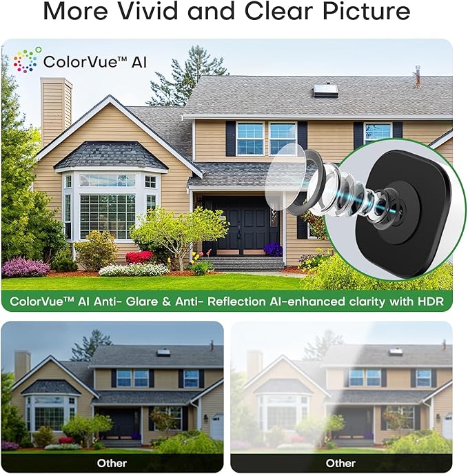 HomiQ 3MP 2K Window Camera for Home Security, 5Ghz & 2.4Ghz WiFi Human Detection Alert, AI Full Color Night Vision with Anti-Glare No Reflection 24/7 Recording, Easy Magnetic Mount for House/Apartment