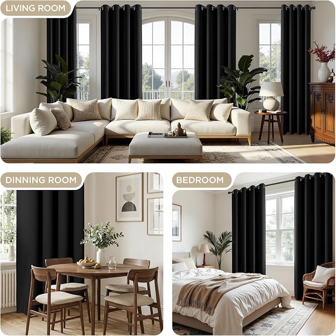 CUCRAF Black Blackout Curtains 90 Inches Long, Thermal Insulated Noise Reducing - Image 5