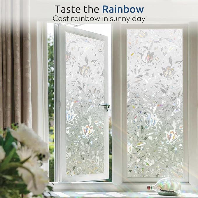 rabbitgoo Window Privacy Film, Stained Glass Cling, Tulip 17.5" x 157.4" | - Image 5