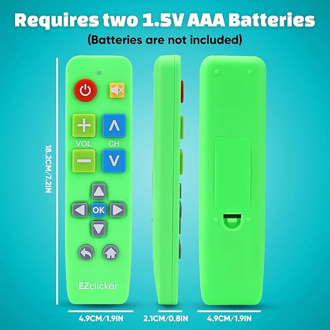 EZclicker Plus Big Button Universal TV Remote (Green) Simple Easy to Use, Works with Major TV Brands (2xAAA Batteries Not Included)