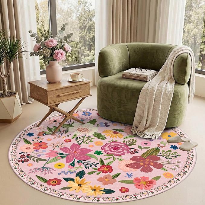 Latte&Fog 4ft Pink Round Area Rug - Image 3