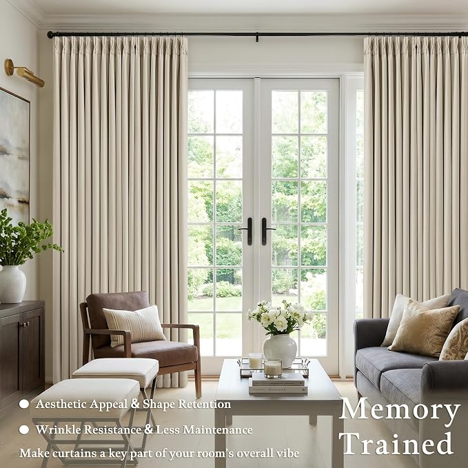 Oatmeal Beige Extra Wide Blackout 60 x 92 Inch Pinch Pleat Curtains 1 Panel | - Image 5