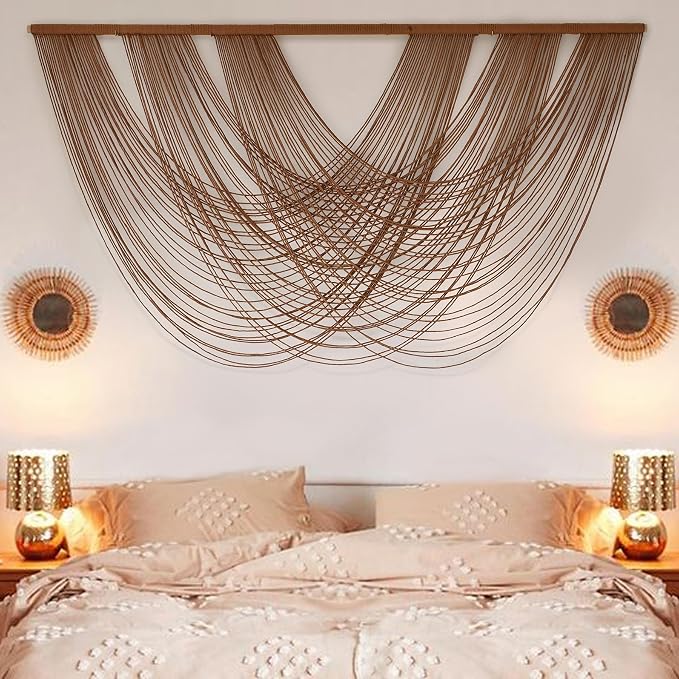 Large Macrame Wall Hanging Brown Die-Dyed 59.00" W x 31.00" L Boho Wall Decor by FLBER