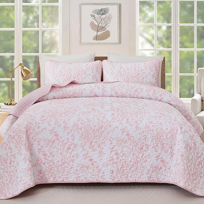 WONGS BEDDING Botanical Quilts King Size, 3 Pieces Soft Bedspread Set, by WONGSBEDDING