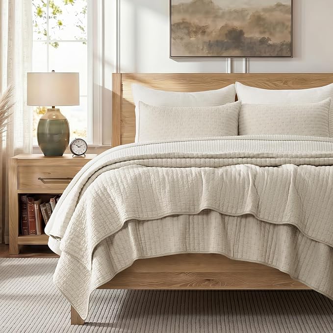 Cross Stitch Pre-Washed Cotton Quilt Bedding Set King Size, Oversized 3 Pieces by EVERGRACEHOME