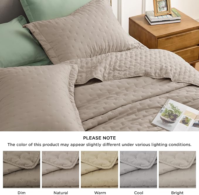 Bedsure Twin/Twin XL Quilt Bedspread, Lightweight Comforter, Taupe Coverlet | - Image 9