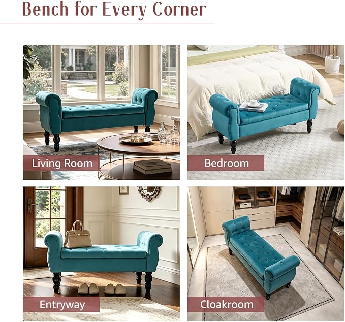 47.6" Storage Bench for End of Bed Bedroom, Velvet Ottoman Bench - Image 7