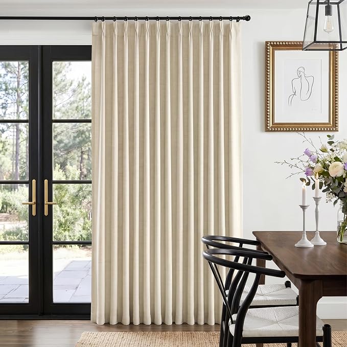 Pinch Pleated Full Blackout Faux Linen Curtains 90 Inches Long | Cream by 100BlackoutShield