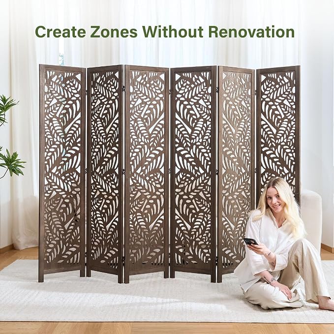 Leaf-Carved Room Divider Privacy Screen - Image 5
