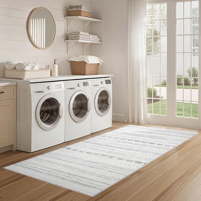 Nakagishi Boho 2x6 Runner Rug Machine Washable Rugs Non Slip Gray | Soft - Image 6