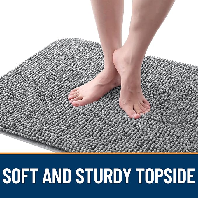 OLANLY Dog Door Mat for Muddy Paws 59x20, Absorbs Moisture and Dirt, Absorbent Non-Slip Washable Doormat, Quick Dry Chenille Mud Mat for Dogs, Entry Indoor Entryway Carpet for Inside Floor, Grey