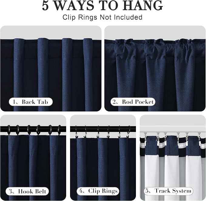 Joywell 100% Blackout Extra Long Linen Curtains 120 Inches Long - Image 3