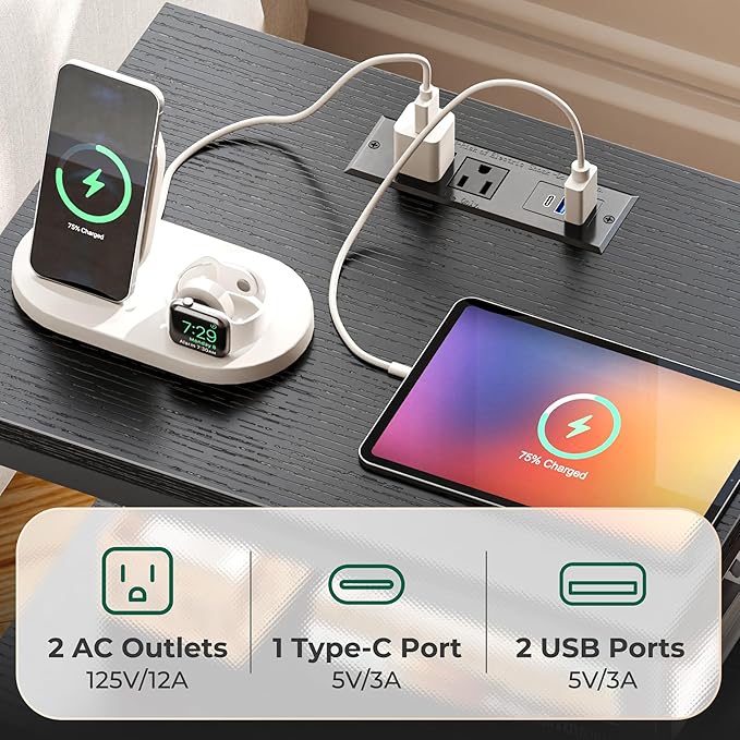 Huuger Night Stand with Charger Station and LED Lights, 3 Drawer Nightstand | - Image 6